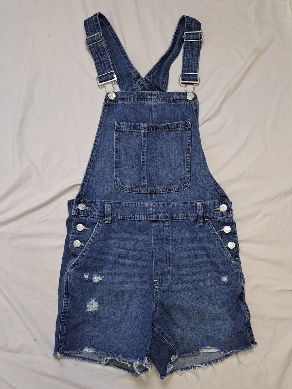 GAP 100% Cotton Dark Wash Distressed Denim Short Overalls Y2K 90s Cottage Alt S